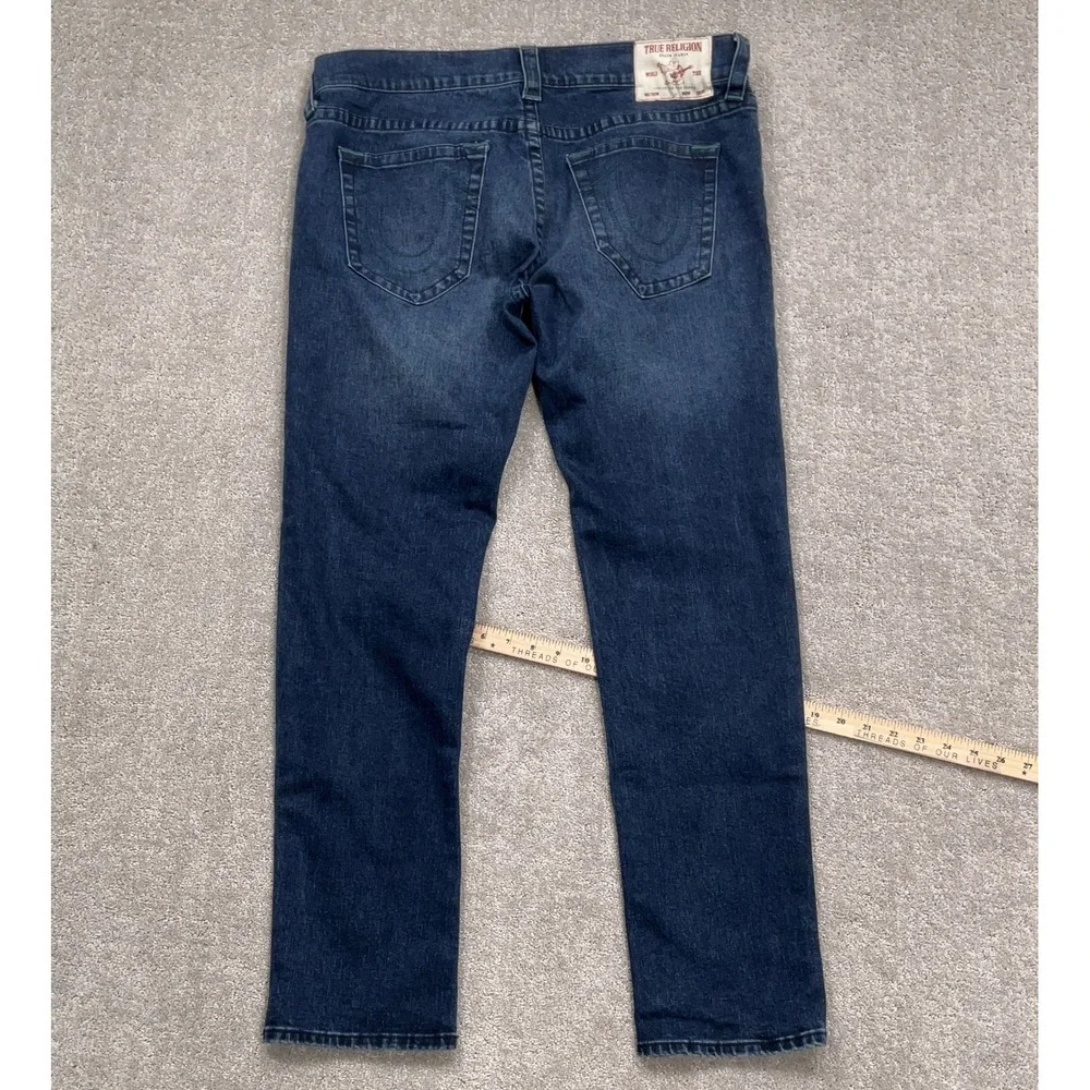 True Religion Rocco Jeans Men 38 Blue‎ Relaxed Skinny Dark Wash Denim Metal Rock